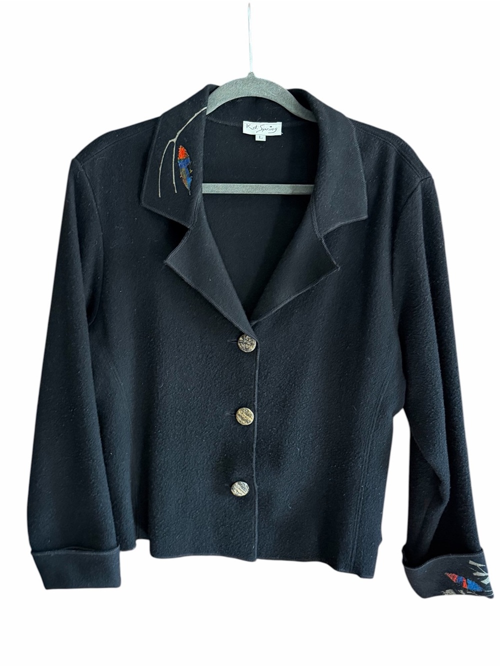 VTG K.D. SPRING Art-to-Wear Embroidered Wool Jacket Feathers L